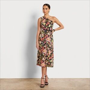 Sam Edelman Black Floral One-Shoulder Midi Dress